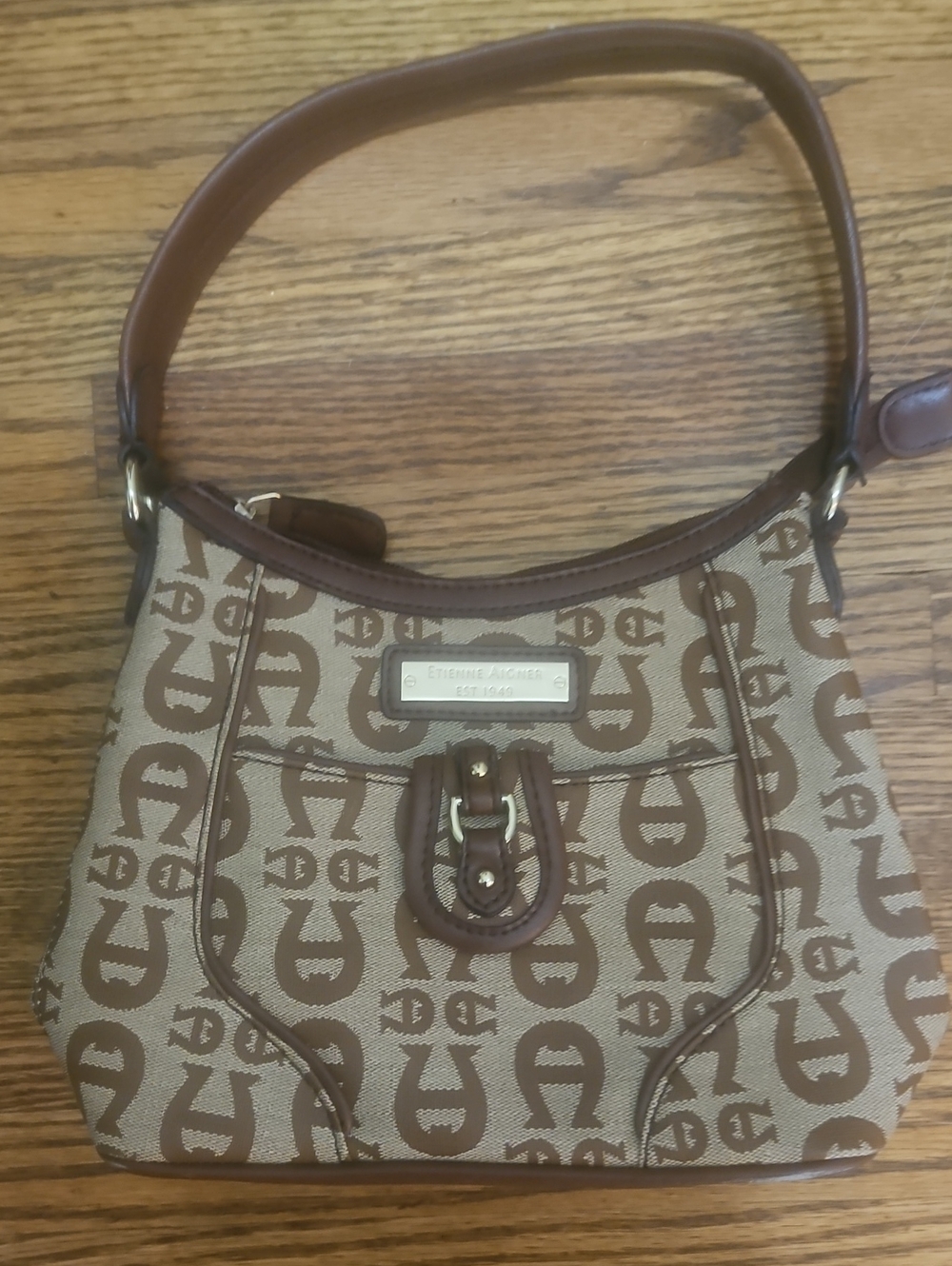 Etienne Aigner Brown Logo-Print Shoulder Hobo